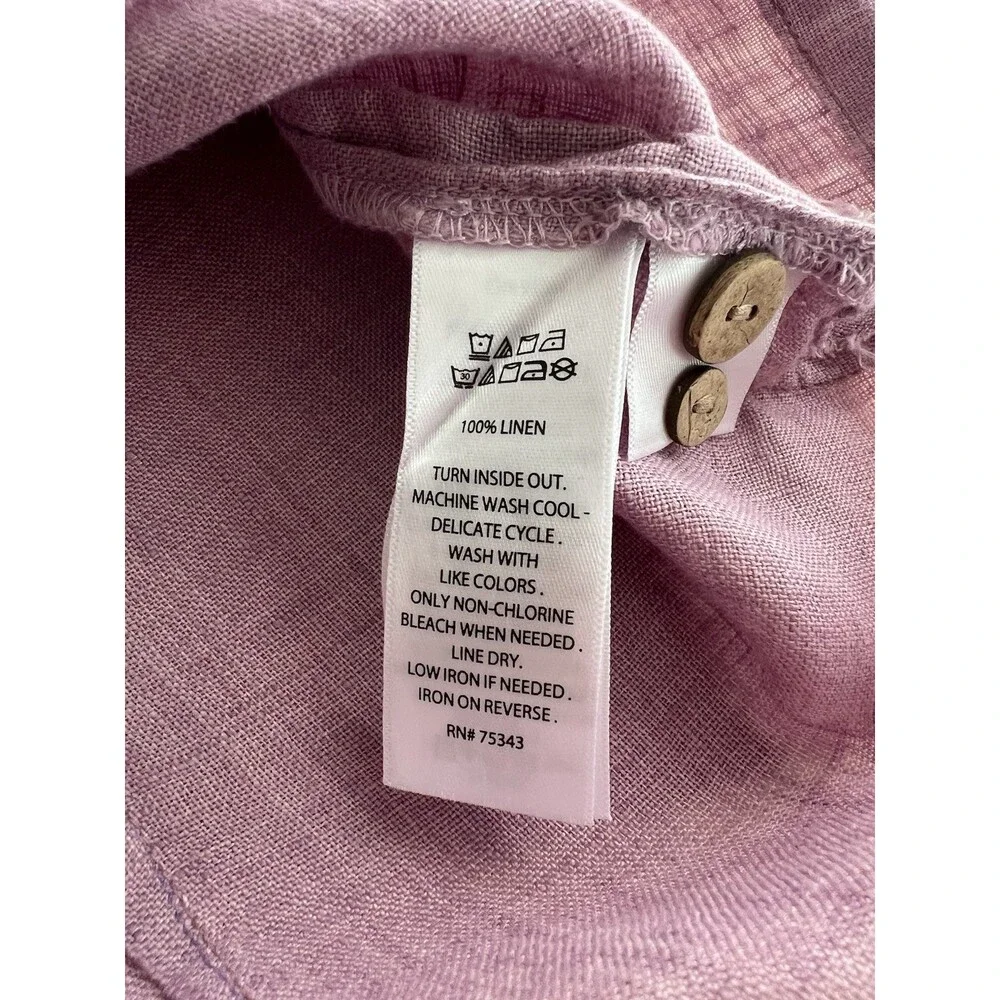 Sigrid Olsen Roll Tab Sleeve Button-Up Blouse 100% Linen Lilac Purple S - Picture 9 of 9